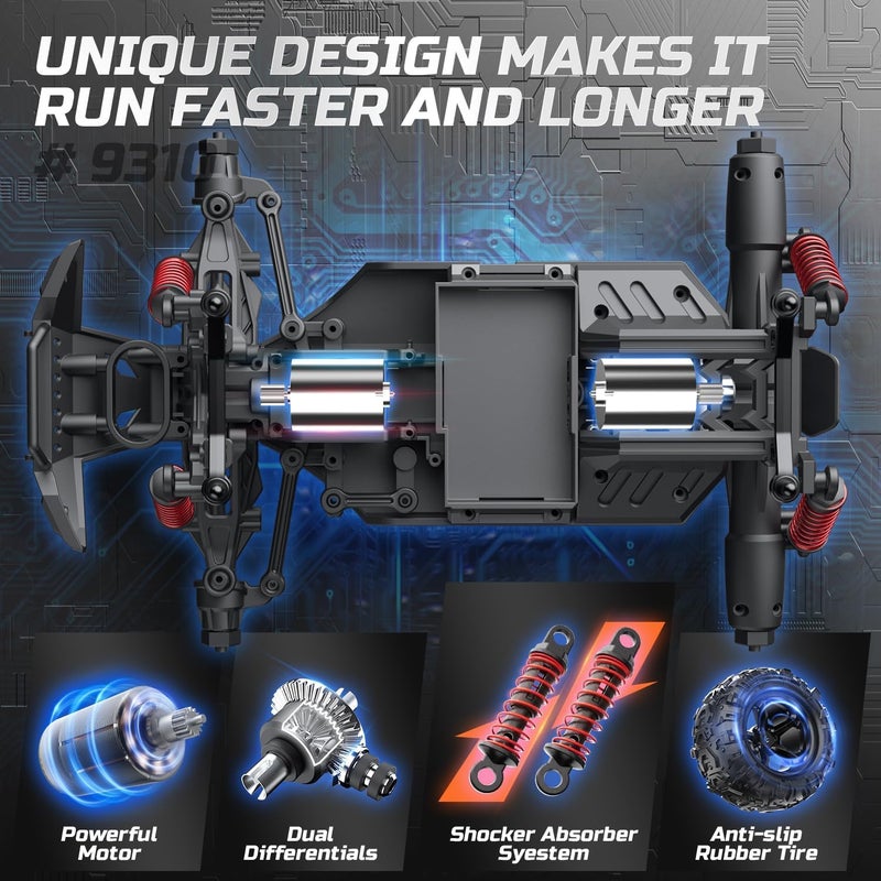 DEERC RC Cars High Speed Remote Control Car for Adults Kids 30+MPH, 1:16 Scales 4WD Off Road RC Monster Truck,Fast 2.4GHz All Terrains Toy Trucks Gifts for Boys,2 Batteries for 40Min Play - Image 5